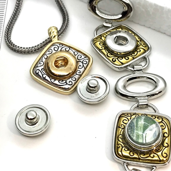 Set Necklace snap 12mm and bracelet with 4x12mm Handmade snaps gold &silver - Picture 4 of 8